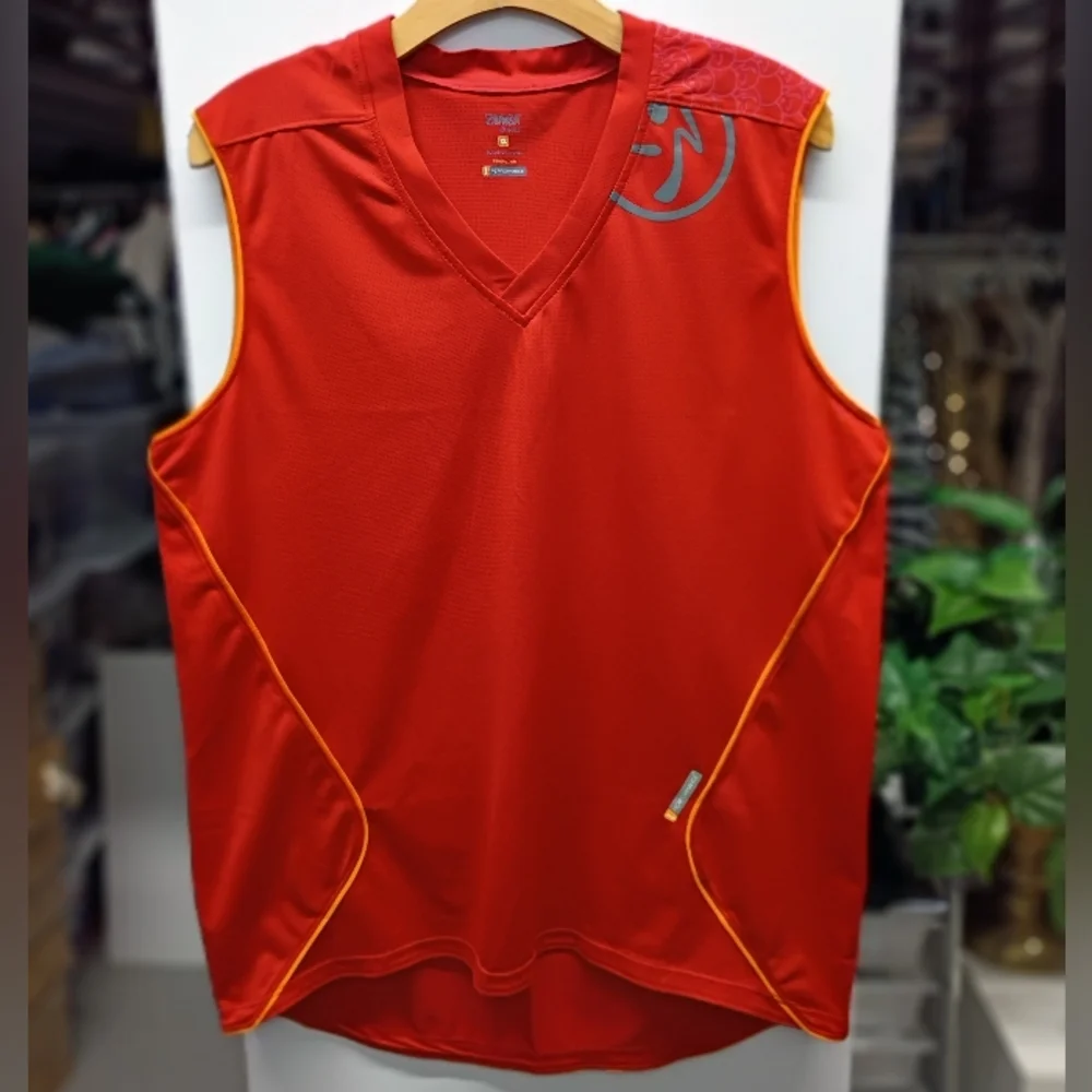 Zumba Fitness Red and Orange Rash Guard with Quick-Dry Fabric